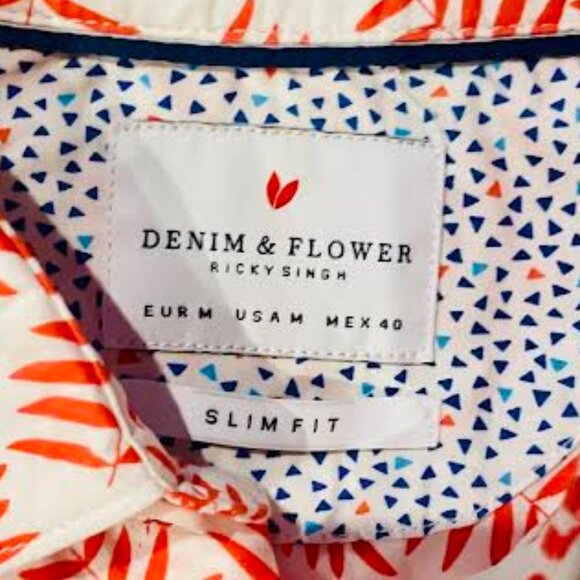 Mens Denim & Flower Palms Button Down - Picture 4 of 4